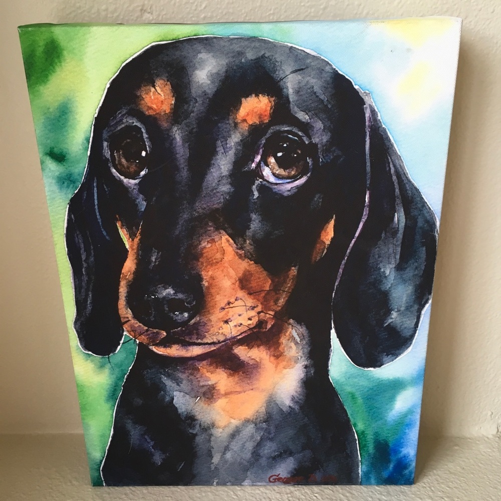 Dachshund Puppy Painting Print on Wrapped Canvas